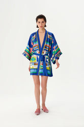 KIMONO CURTO DE SEDA COM PADRÃO GEOMETRICO ZEUGMA COLEÇÃO VERÃO 26
